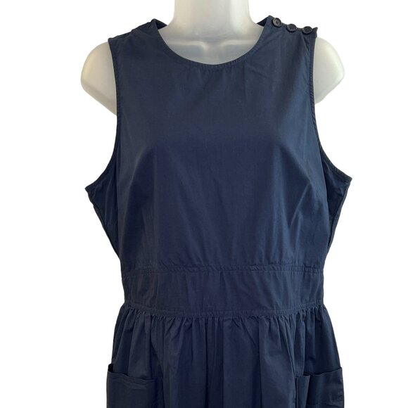 J. Crew Navy Sleeveless Blue Apron Midi Dress Size 10 Tall - Picture 2 of 10